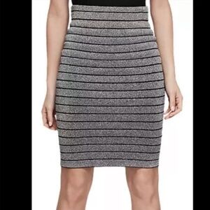 Reiss Metallic Silver Black Hanni Bandage Bodycon Skirt Size 6